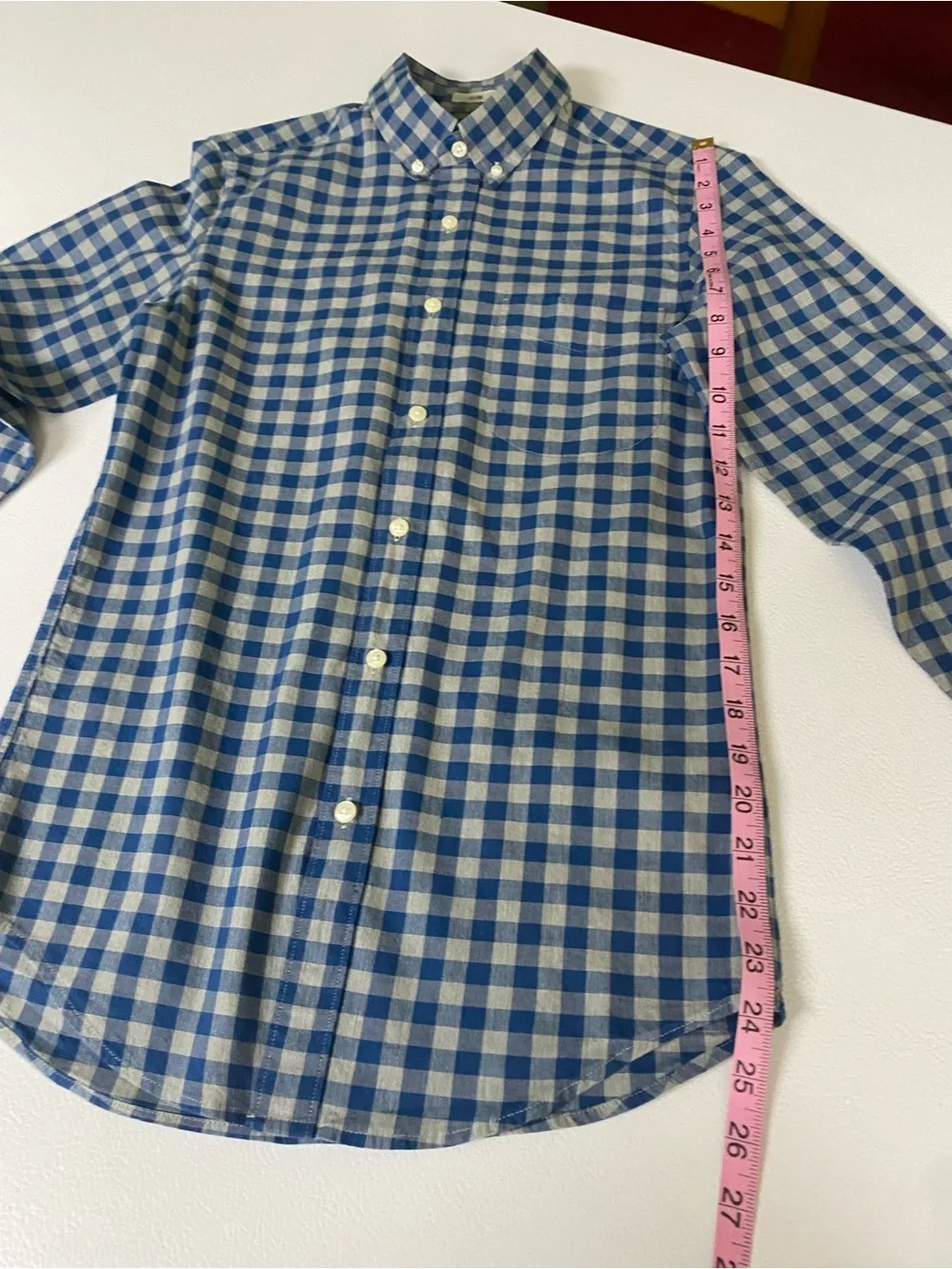 Blue and White Gingham Button-Down Shirt - Men's